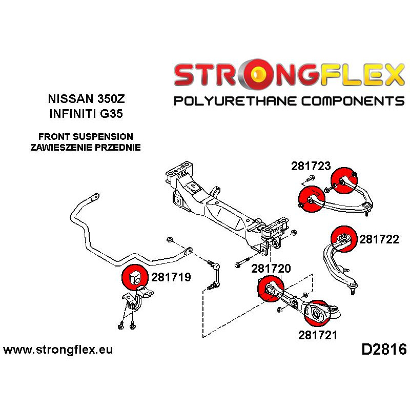 STRONGFLEX|281719A: Front anti roll bar bush SPORT Nissan 350Z 02-08 Z33 370Z 09-20 Z34 Infiniti G III G35 diagram scheme:D2816