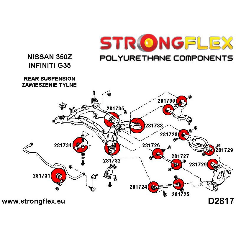 STRONGFLEX|281724A: Rear trailing arm front bush SPORT Nissan 350Z 02-08 Z33 Infiniti G III G35 02-07 V35 diagram scheme:D2817