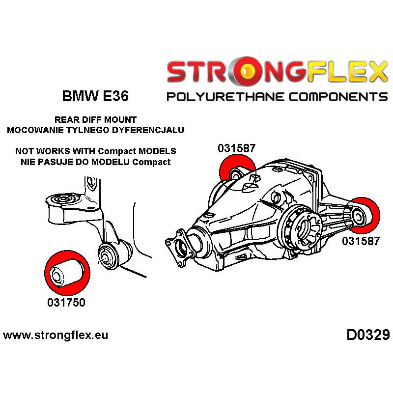 STRONGFLEX|031750A: Tuleja tylnego dyferencjału - przednia SPORT BMW Seria 3 III 90-99 E36 92-99 M3 diagram schemat:D0329