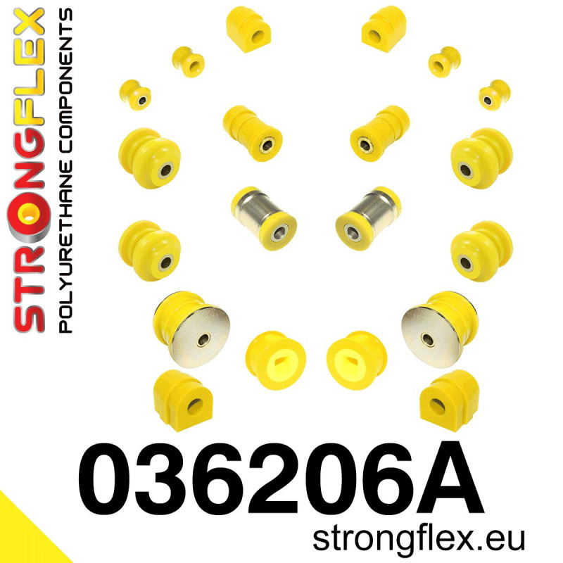 STRONGFLEX|036206A: Polyurethan Buchsensatz für Vorder-und Hinterachse SPORT BMW Seria 3 IV 98-07 E46 97-06 rwd