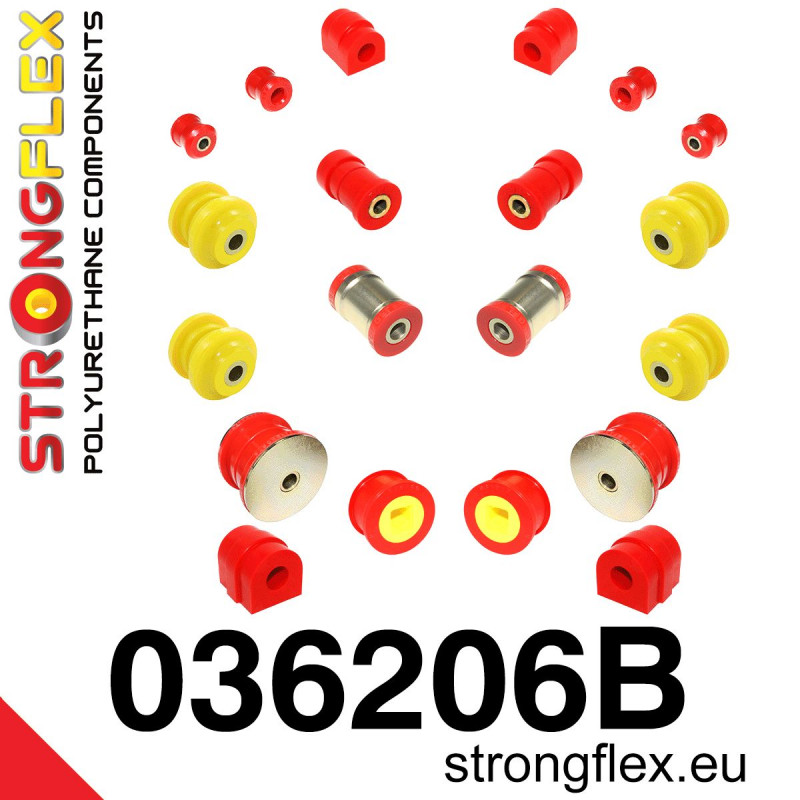 STRONGFLEX|036206B: Polyurethan Buchsensatz für Vorder-und Hinterachse BMW Seria 3 IV 98-07 E46 97-06 rwd xi/xd