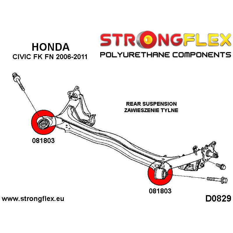 STRONGFLEX|081803A: Buchse Hinterachsträger Aufhängung Tonnenlager SPORT Honda Civic VIII 06-12 FK/FN Diagramm Schema:D0829