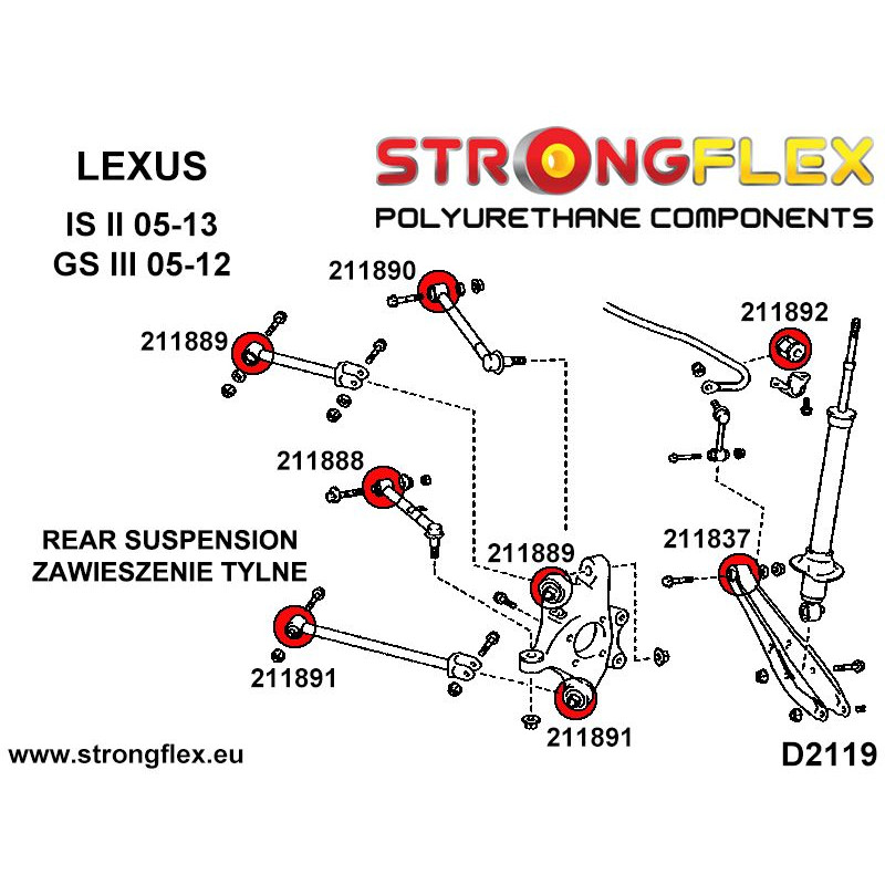 STRONGFLEX|211837A: Rear track control arm Inner bush SPORT Toyota Altezza I 99-05 XE10 Lexus IS/F 98-05 diagram scheme:D2119