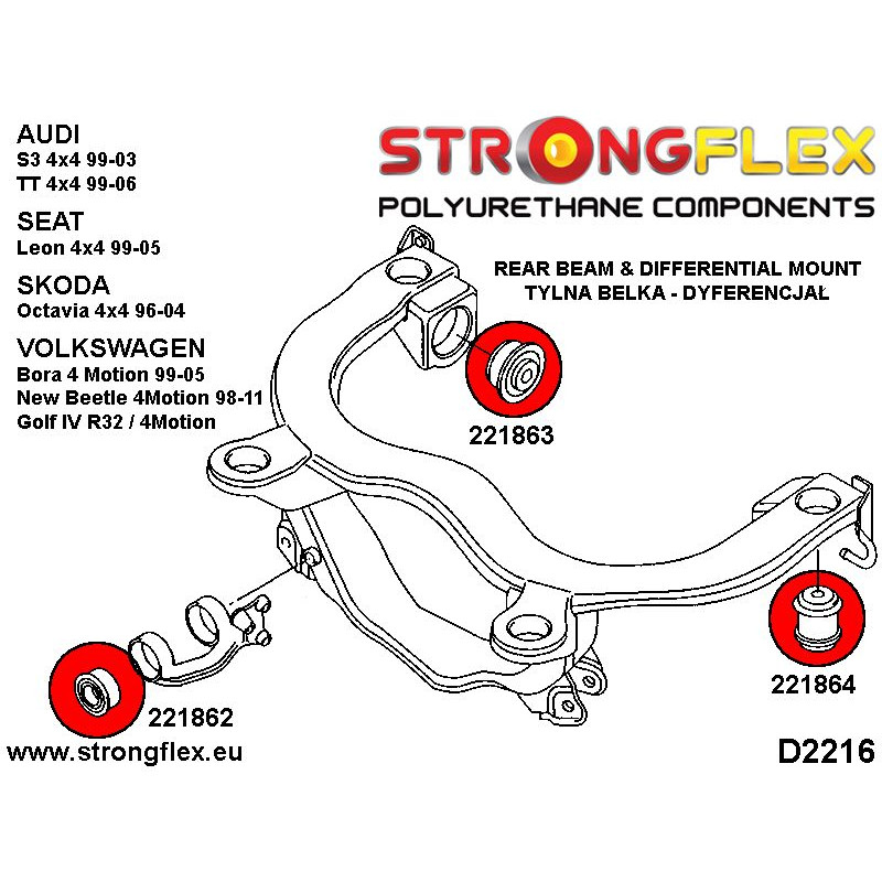 221864A: Rear subframe bush SPORT - Polyurethane strongflex.eu