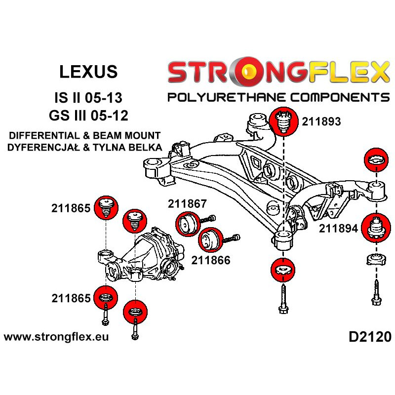 STRONGFLEX|211866B: Rear diff mount - rear bush Toyota Altezza I 99-05 XE10 Lexus IS/F 98-05 GS III 05-11 diagram scheme:D2120