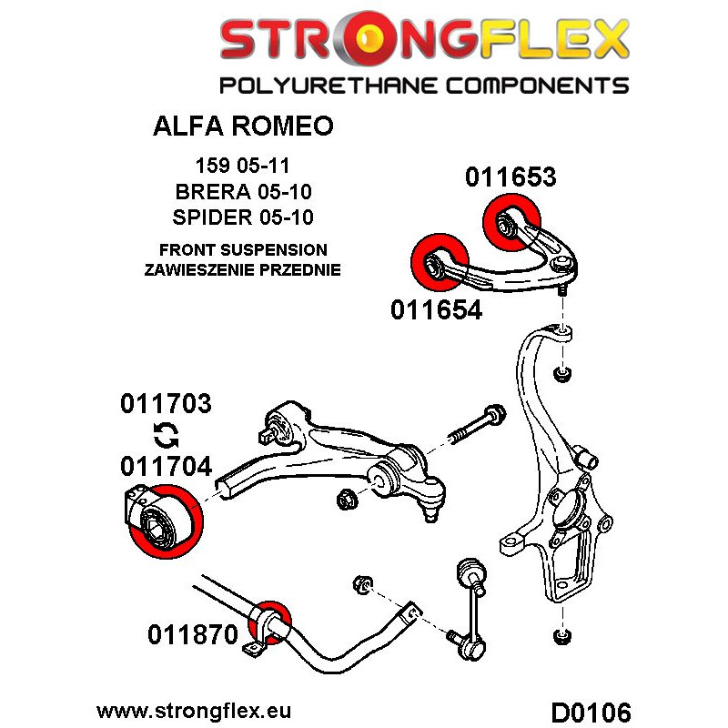 STRONGFLEX|011870A: Front anti roll bar bush SPORT Alfa Romeo 159 05-11 type 939 Brera 05-10 diagram scheme:D0010