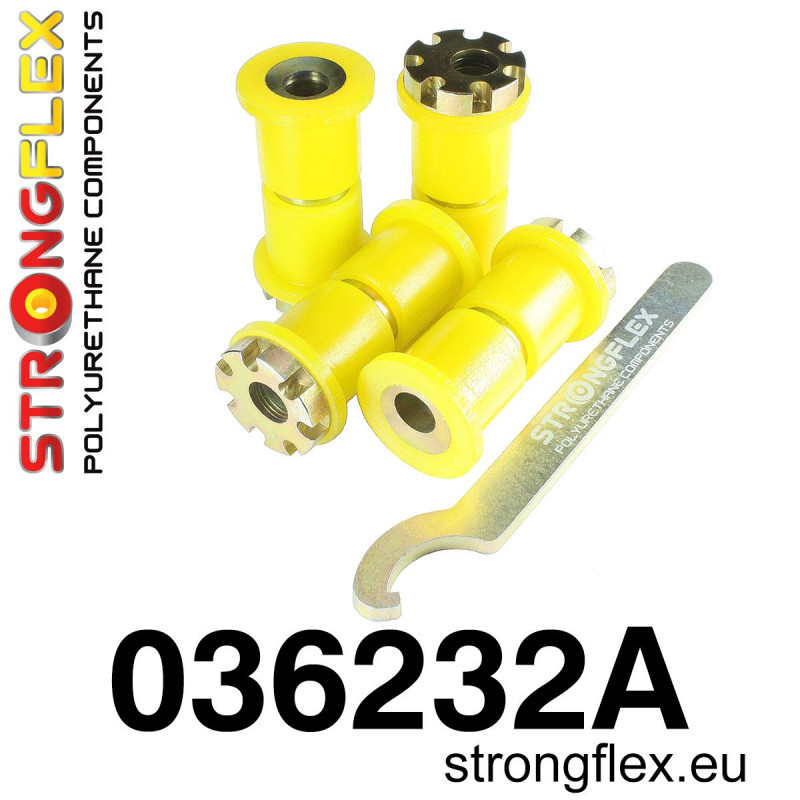 STRONGFLEX|036232A: Zestaw niecentrycznych tulei wahaczy tylnych SPORT BMW Seria 3 I 75-82 E21 II 82-91 E30 III