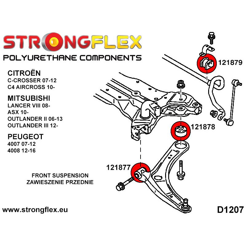 STRONGFLEX|121877A: Tuleja wahacza przedniego - przednia SPORT Citroën C-Crosser 07-12 C4 Aircross 12-17 diagram schemat:D1207