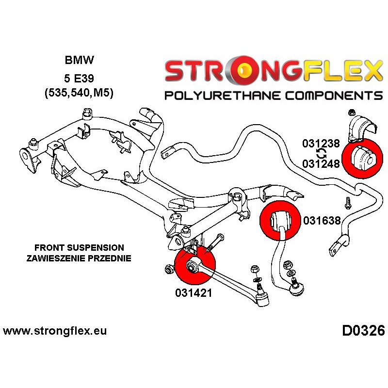 036233A: Full suspension bush kit E39 Sedan SPORT - Polyurethane strongflex.eu