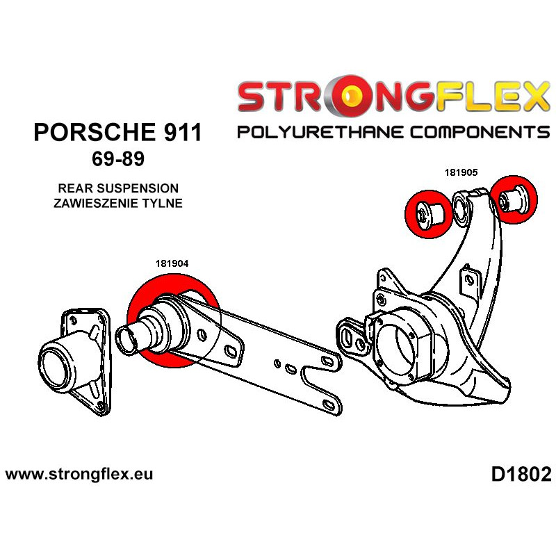 STRONGFLEX|181904A: Hinterachse vordere Längslenker Lager SPORT Porsche 911 Diagramm Schema:D1802