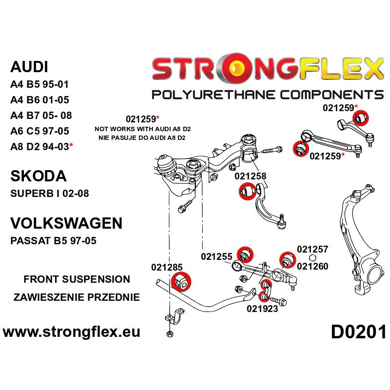 STRONGFLEX|226209A: Zestaw zawieszenia SPORT Audi A6/S6 RS6 C5 97-04 Quattro Allroad Volkswagen Passat V diagram schemat:D0201