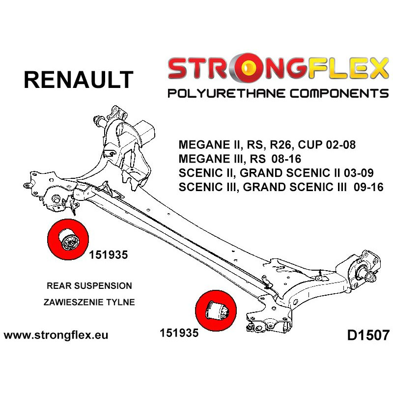 STRONGFLEX|151935A: Buchse Hinterachsträger Aufhängung/Tonnenlager SPORT Renault Scenic II 03-09 Grand Diagramm Schema:D1507