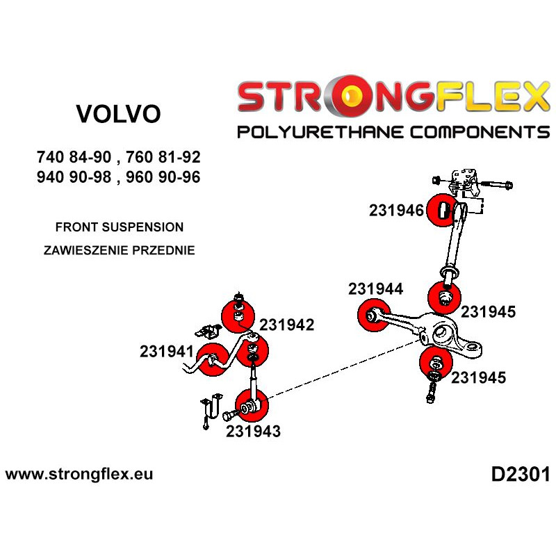 STRONGFLEX|231941A: Front anti roll bar bush SPORT Volvo Seria 700 740 84-92 900 940 90-98 760 81-92 solid diagram scheme:D2301