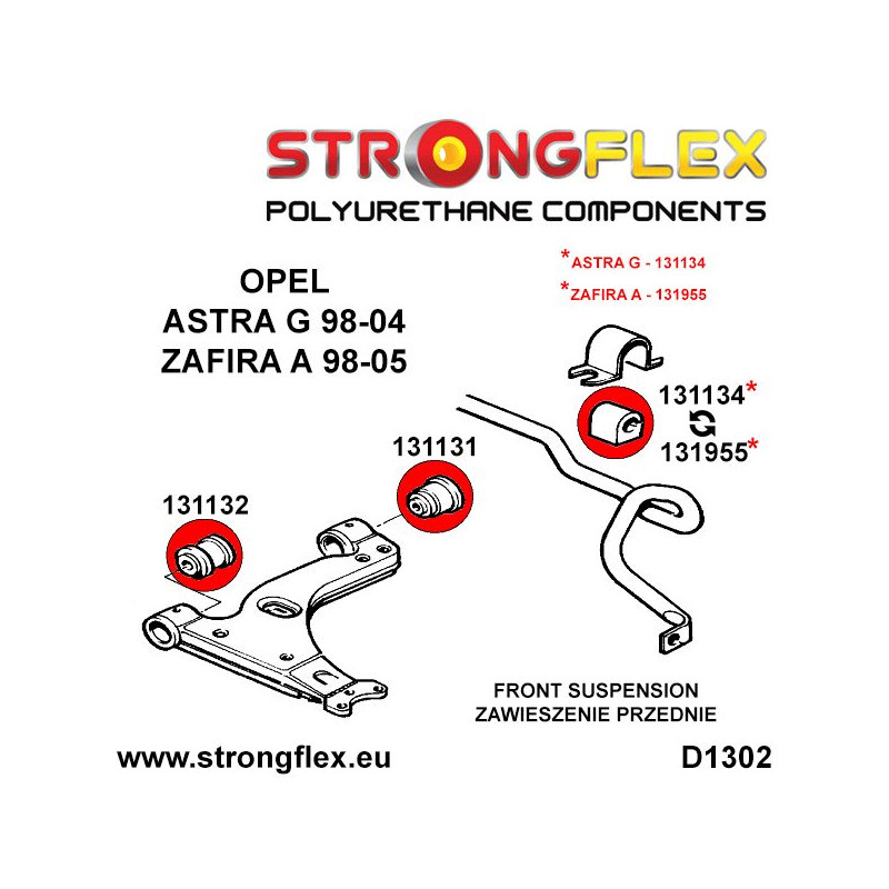 STRONGFLEX|131955A: Front anti roll bar bush SPORT Opel/Vauxhall Zafira A 99-05 diagram scheme:D1302