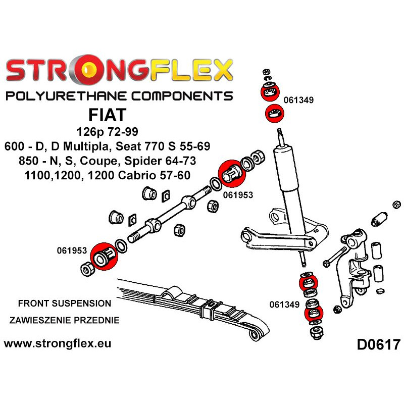 STRONGFLEX|061953A: Tuleja wahacza przedniego - wewnętrzna SPORT Fiat 126p 72-99 600 55-69 850 64-73 diagram schemat:D0617