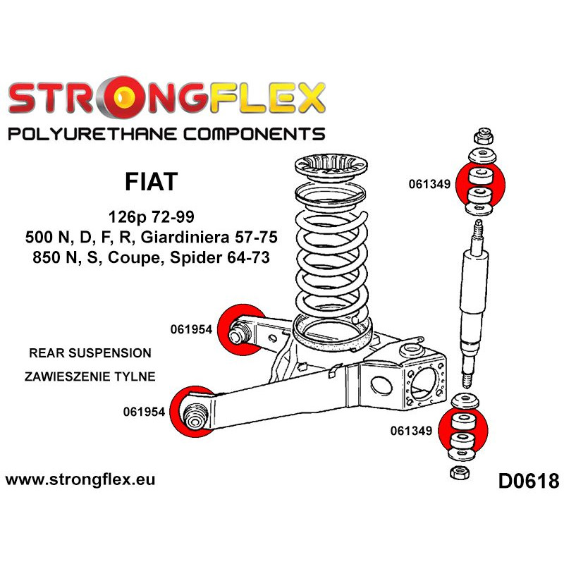 STRONGFLEX|061954A: Tuleja wahacza tylnego SPORT Fiat 126p 72-99 850 64-73 500 I