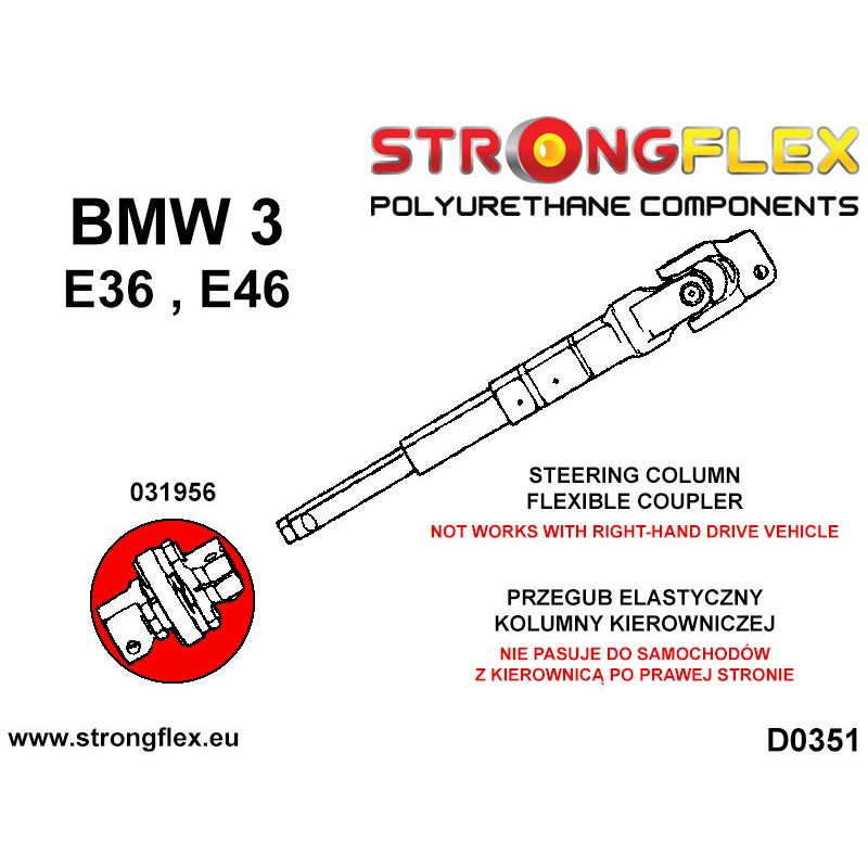 STRONGFLEX|031956A: Steering column flexible coupler SPORT BMW Seria 3 III 90-99 E36 93-00 Compact 92-99 diagram scheme:D0351