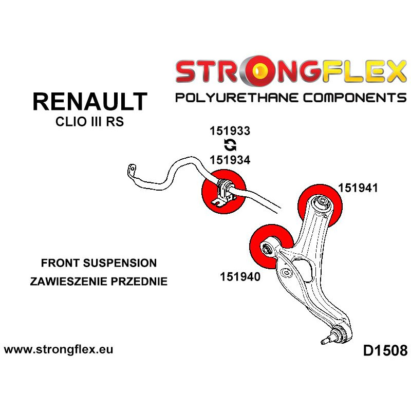 STRONGFLEX|151941A: Front control arm - rear bush SPORT Renault Clio III 05-12 diagram scheme:D1508