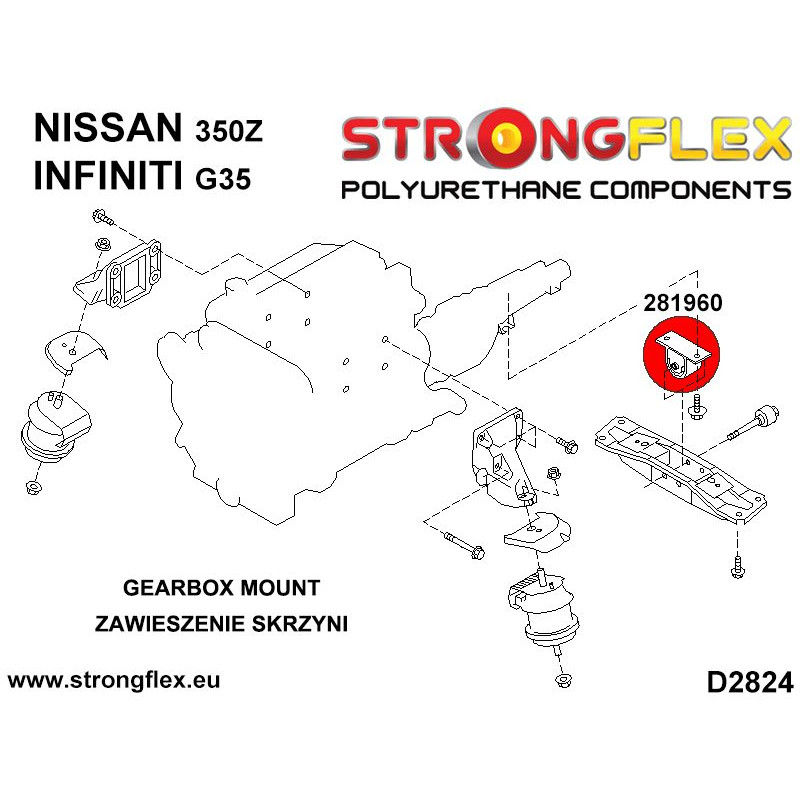 STRONGFLEX|281960A: Gearbox mount inserts SPORT Nissan 350Z 02-08 Z33 Infiniti G III G35 02-07 diagram scheme:D2824