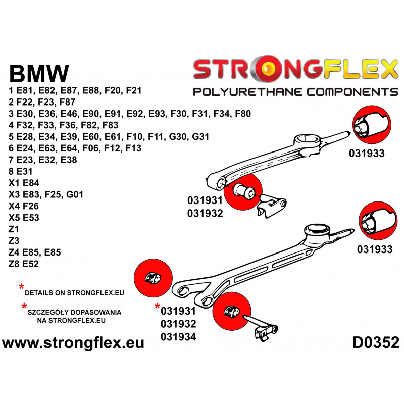 STRONGFLEX|031931A: Shift arm - front bush SPORT BMW Seria 1 I 04-13 E81/E82 E87 E88 11-12 M1 Coupe II diagram scheme:D0352