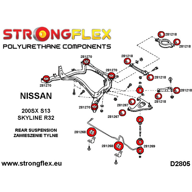 STRONGFLEX|286218A: Full suspension bush kit SPORT Nissan 300ZX 90-96 diagram scheme:D2805