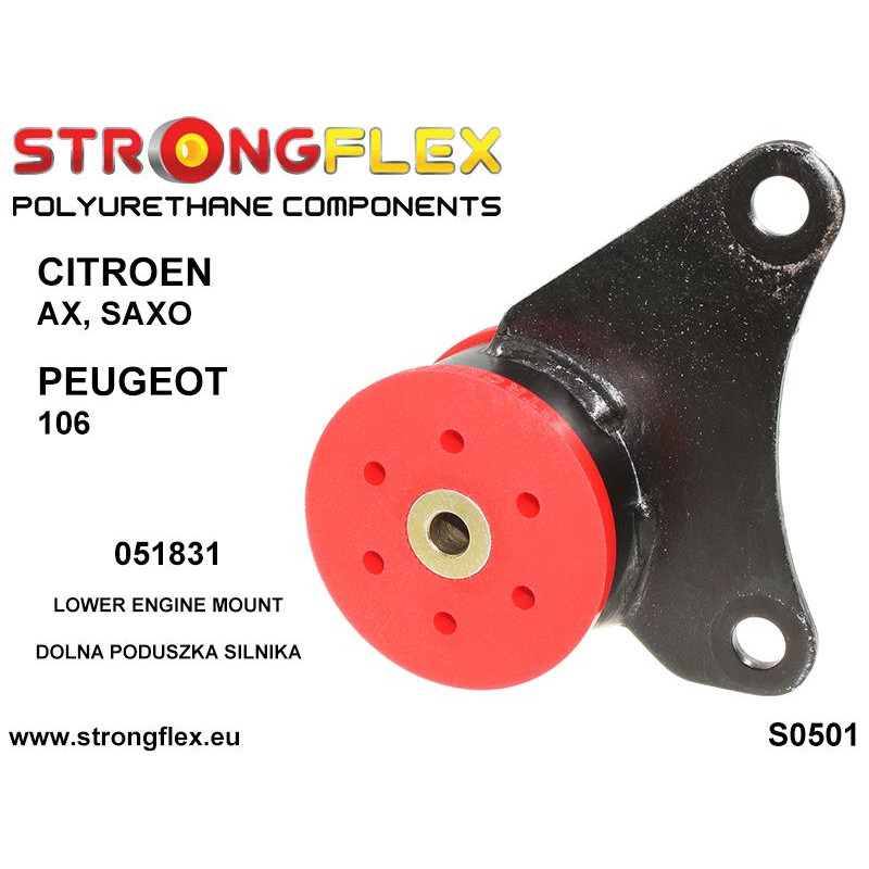 STRONGFLEX|051831A: Lower engine mount 65mm SPORT Citroën AX 86-98 Saxo/Chanson 97-99 VTS VTR Xsara 97-05 ZX 91-97