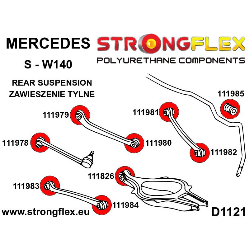 STRONGFLEX|111826A: Hintere untere Querlenkerbuchse - innen SPORT Mercedes CLK W209 02-10 Klasse S W140 Diagramm Schema:D1121