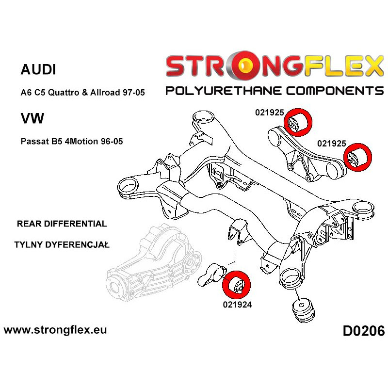 STRONGFLEX|021924A:  Differentialbuchse hinten - vorne SPORT Audi A6/S6 RS6 C5 97-04 97-05 Quattro Diagramm Schema:D0206