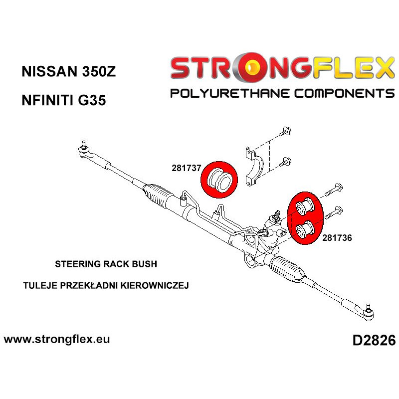 STRONGFLEX|286219A: Steering rack mount bush kit SPORT Nissan 350Z 02-08 Z33 Infiniti G III G35 02-07 V35 diagram scheme:D2826