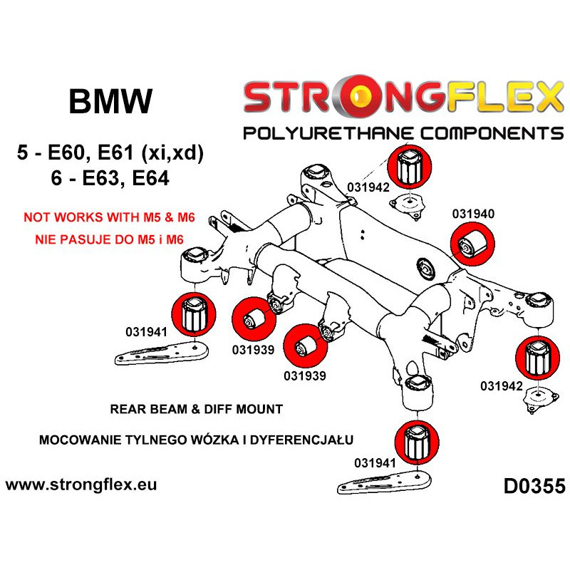 STRONGFLEX|036249A: Full suspension polyurethane bush kit SPORT BMW Seria 5 V 03-10 E60/E61 Sedan xi xd diagram scheme:D0355