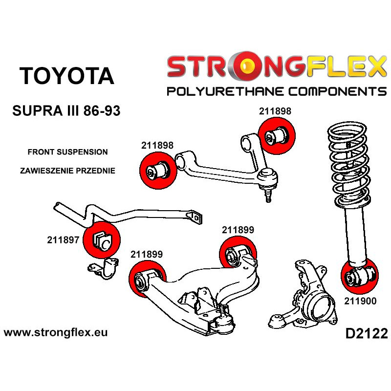 STRONGFLEX|216237B: Vorderradaufhängung buchsensatz Toyota Supra III 86-93 A70 Soarer II 86-91 Diagramm Schema:D2122