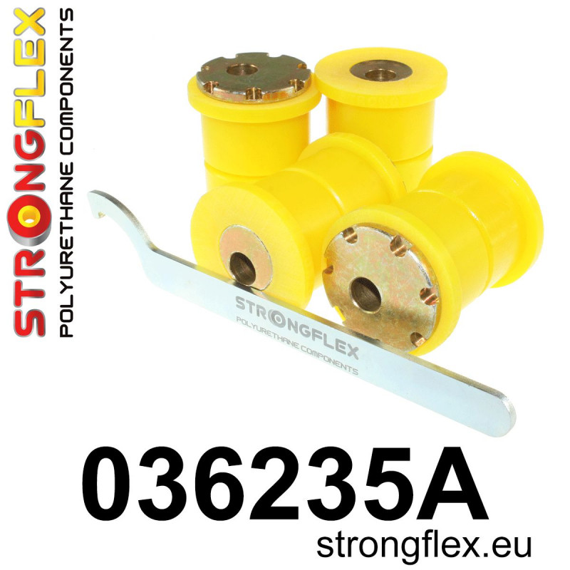 STRONGFLEX|036235A: Zestaw niecentrycznych tulei wahaczy tylnych SPORT BMW Seria 5 II 81-88 E28 III 88-96 E34 6 I