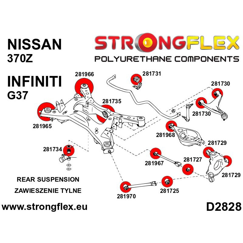 STRONGFLEX|281965A: Hintereachsträger- vordere Buchse SPORT Nissan 370Z 09-20 Z34 Infiniti G IV G25/G35 Diagramm Schema:D2828