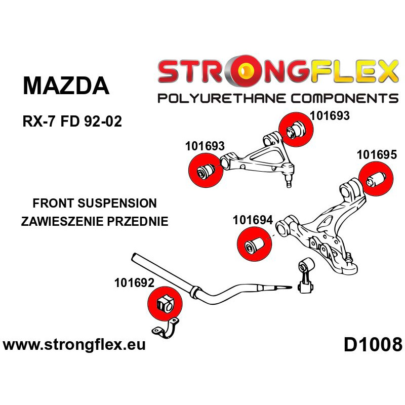 STRONGFLEX|101692A: Front anti roll bar bush SPORT Mazda RX-7 III 92-02 diagram scheme:D1008