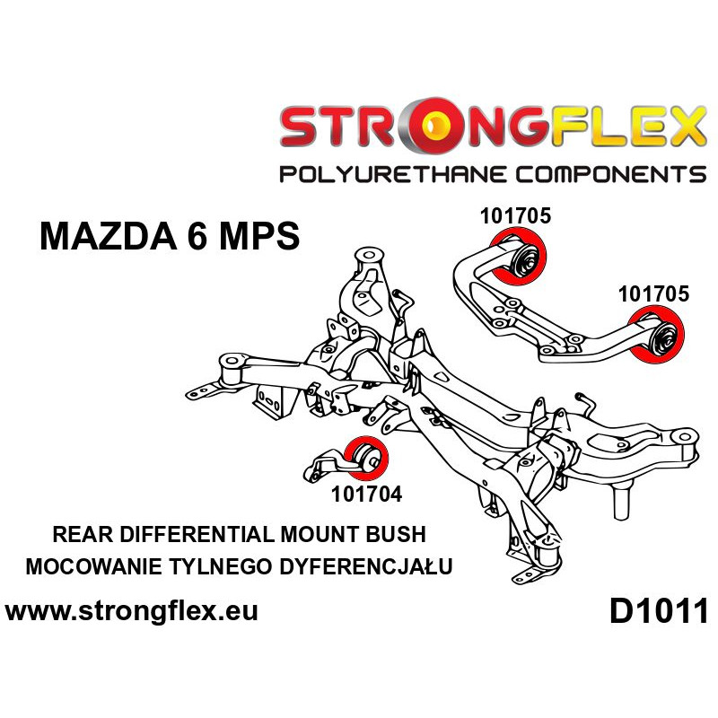 STRONGFLEX|101704A: Rear differential - front bush SPORT Mazda 6/Atenza I 02-08 GG1 05-08 MPS diagram scheme:D1011