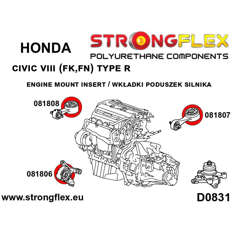 STRONGFLEX|081806A: Einsatz Motoraufhängung -vorne SPORT Honda Civic VIII 06-12 FK/FN FA FD FG Hatchback Diagramm Schema:D0831