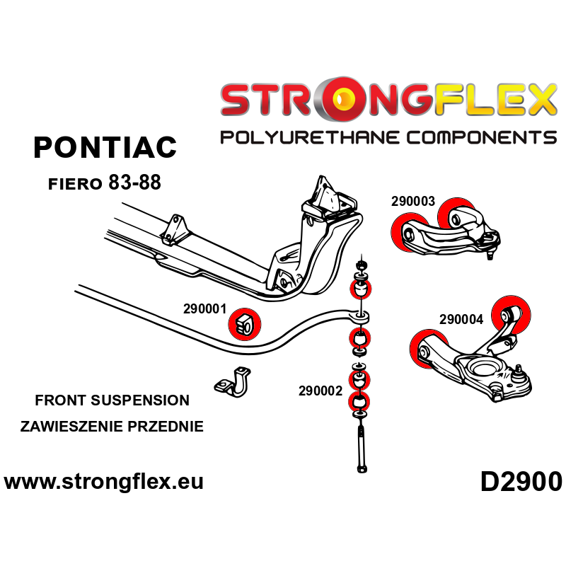 STRONGFLEX|290001A: Vordere Stabilisatorbuchse SPORT Pontiac Fiero 83-87 Diagramm Schema:D2900