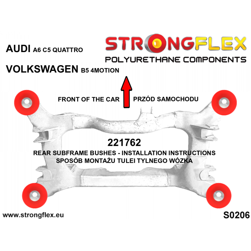 STRONGFLEX|221762A: Rear subframe bush SPORT Audi A6/S6 RS6 C5 97-04 Quattro Allroad Volkswagen Passat V 97-05 B5