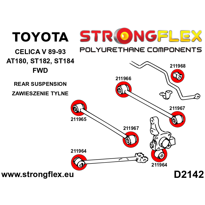 STRONGFLEX|211965A: Hintere Längslenker - vordere Innenbuchse SPORT Toyota Celica V 89-93 T180 Diagramm Schema:D2142