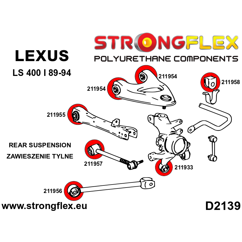 STRONGFLEX|211957A: Rear radius arm bush SPORT Lexus LS I 89-94 XF10 Toyota diagram scheme:D2139