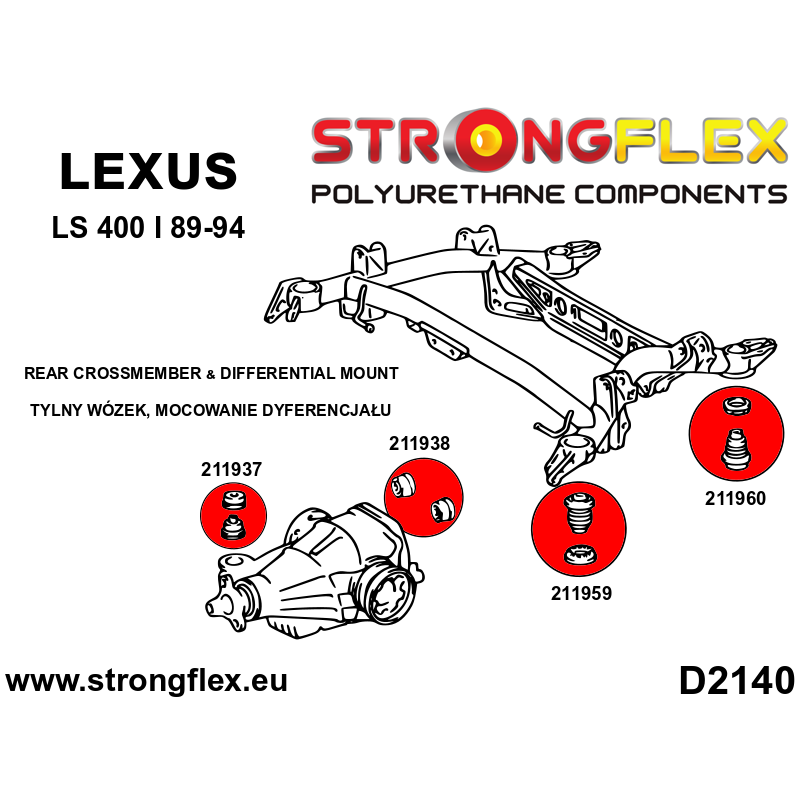 STRONGFLEX|211959A: Rear subframe - front bush SPORT Lexus LS I 89-94 XF10 Toyota diagram scheme:D2140