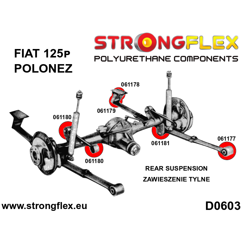 STRONGFLEX|061177A: Federbüchse der Hinterradaufhängung vorne SPORT Fiat 125p 1300/1500 67-91 Polonez Diagramm Schema:D0603