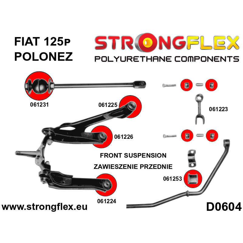 STRONGFLEX|061224A: Buchse Vorderachse unterer Querlenker SPORT Fiat 125p 1300/1500 67-91 Polonez Diagramm Schema:D0604