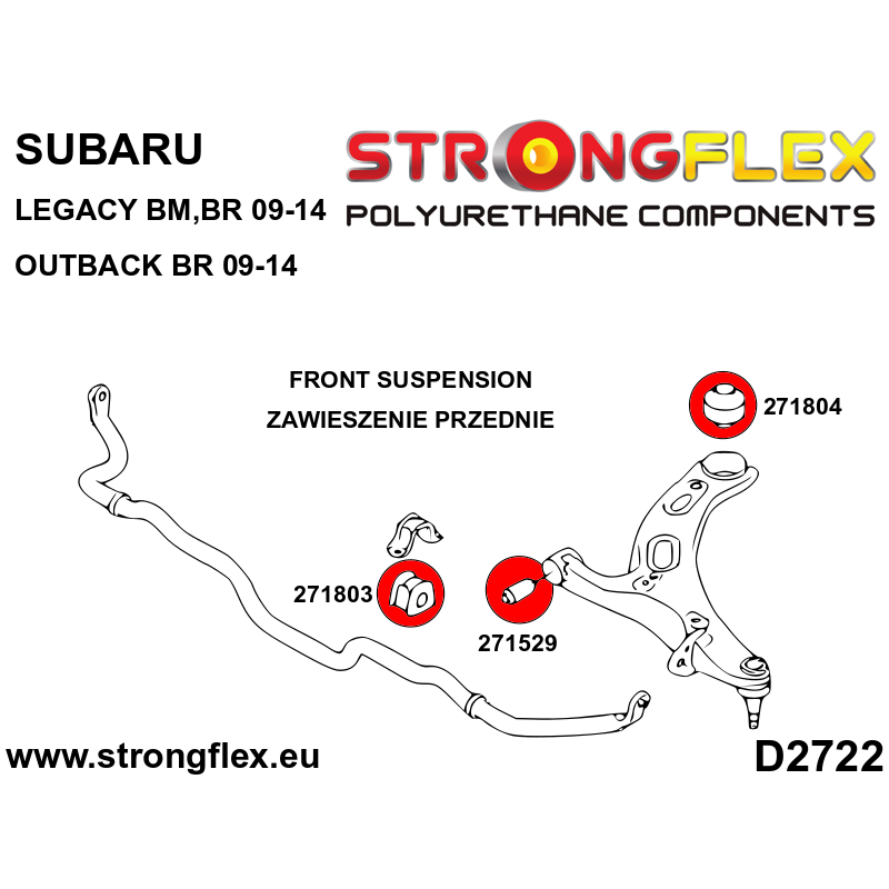 271803A: Front anti roll bar bush SPORT Subaru Legacy/Outback Legacy V/Outback IV 09-14 BM diagram scheme:D2722