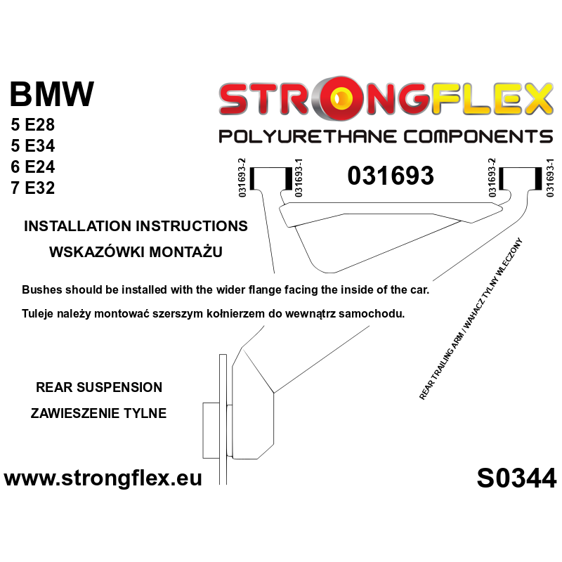 STRONGFLEX|031693A: Buchse für Achsschwingen, Hinterachse SPORT BMW Seria 5 II 81-88 E28 III 88-96 E34 6 I 76-89