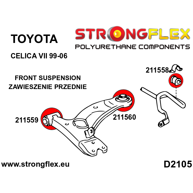 STRONGFLEX|211559A: Front wishbone front bush SPORT Toyota Celica VII 99-06 diagram scheme:D2105