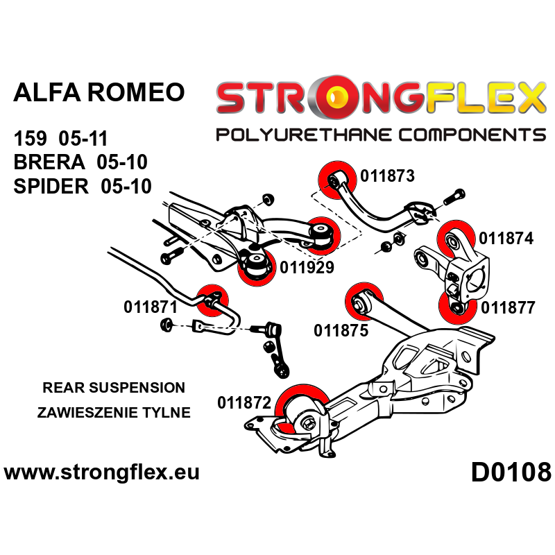 STRONGFLEX|016247A: Rear suspension bush kit SPORT Alfa Romeo 159 05-11 type 939 Brera 05-10 diagram scheme:D0108