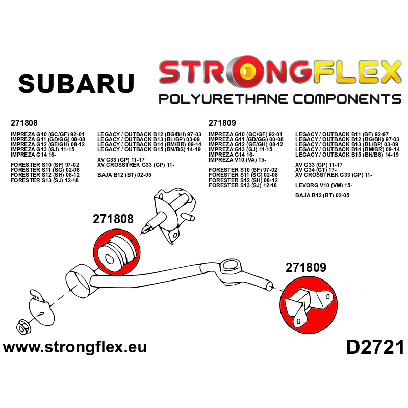 STRONGFLEX|271808A: Buchse Schalthebel Stabilisierung SPORT Saab 9-2X 04-06 Subaru Forester I 97-02 SF II Diagramm Schema:D2721