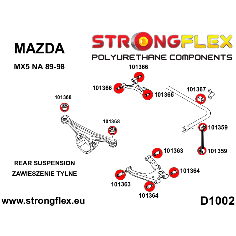 101366B - Rear upper inner & outer suspension bush - Polyurethane strongflex.eu