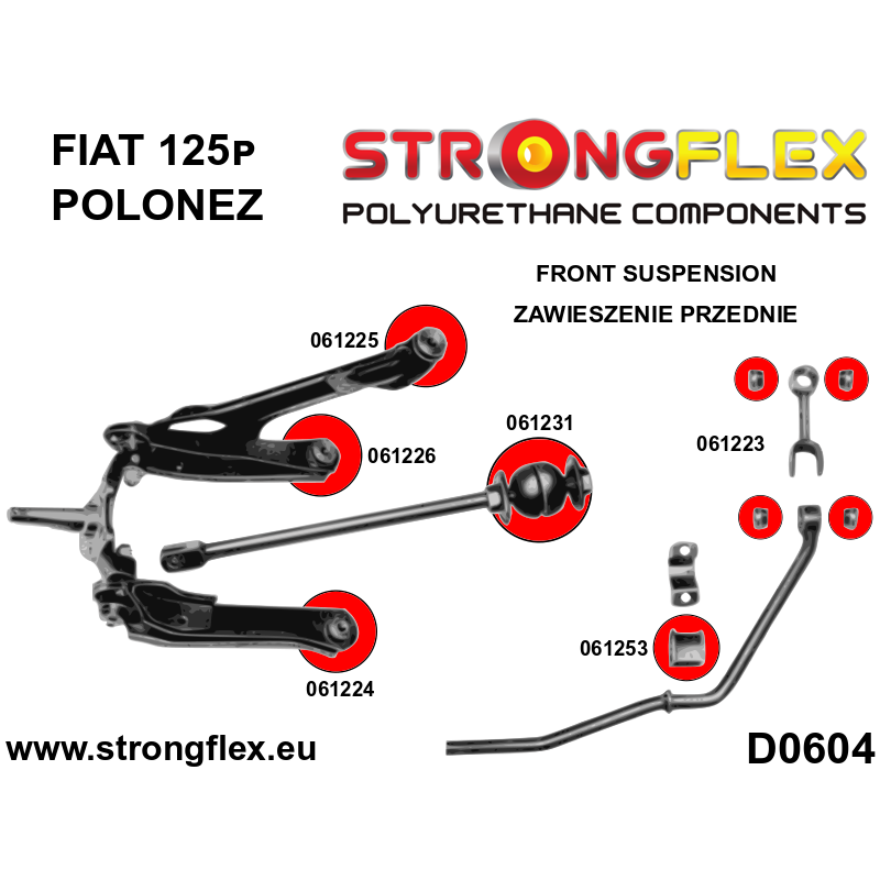 STRONGFLEX|066113A: Full suspension bush kit SPORT Fiat 125p 1300/1500 67-91 Polonez diagram scheme:D0604